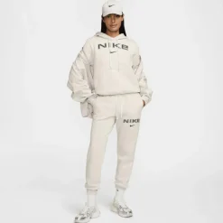 Nike Sportswear Phoenix Fleece Logo hoodie dames light  orewood brown white armor< Truien & Vesten