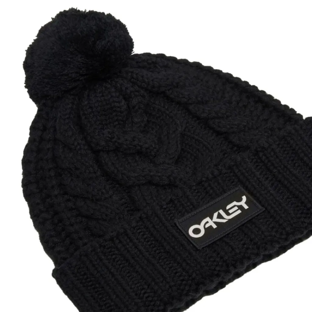 Mutsen|Wintersport-Oakley Harper Pom muts black white logo