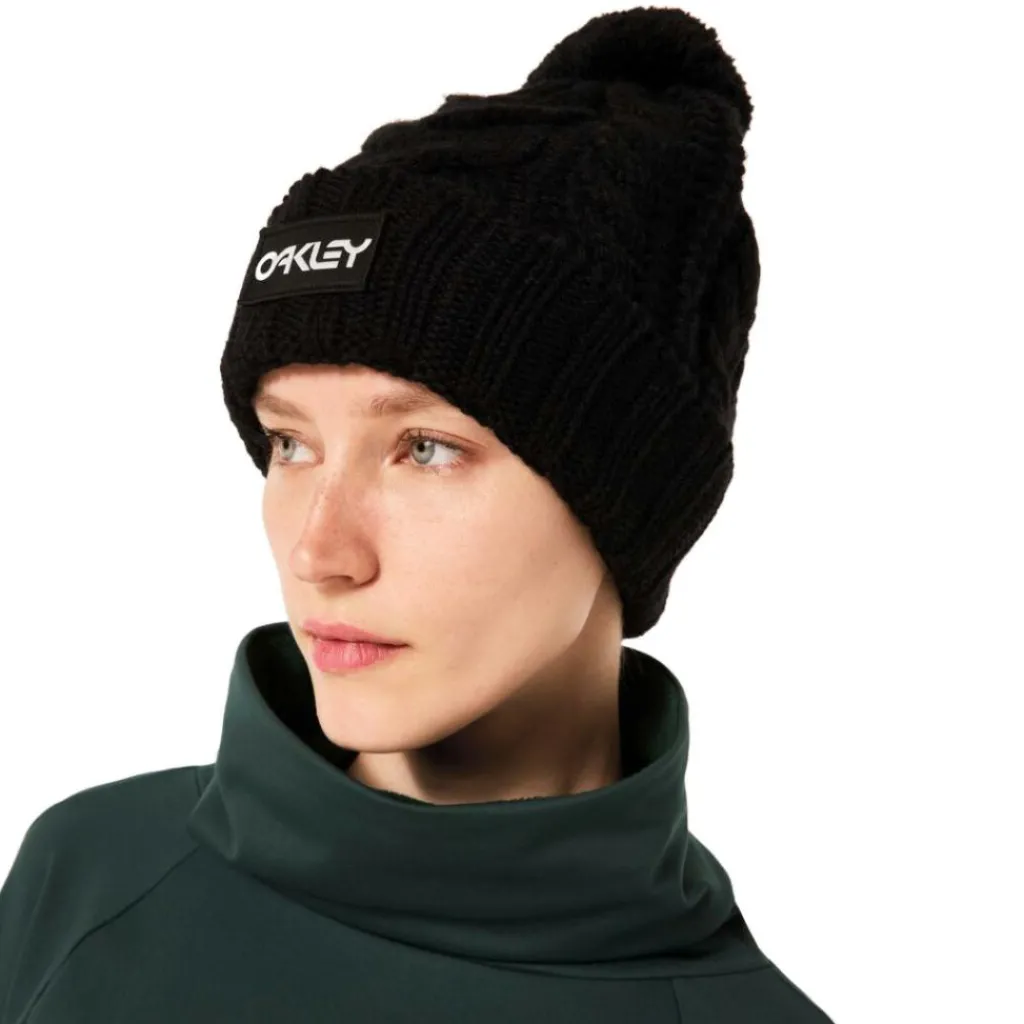 Mutsen|Wintersport-Oakley Harper Pom muts black white logo