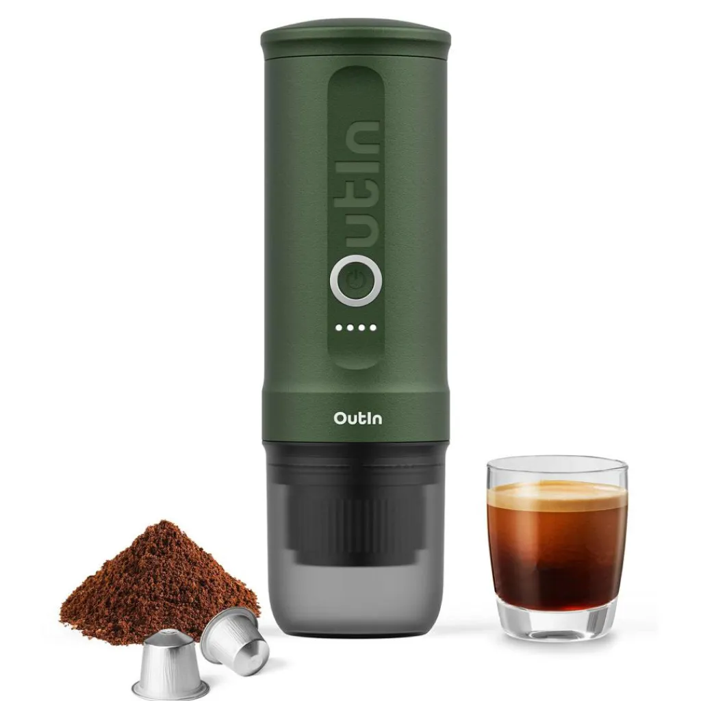 Keukenapparaten-OutIn Traveler Gift Set draagbare espressomachine forest green
