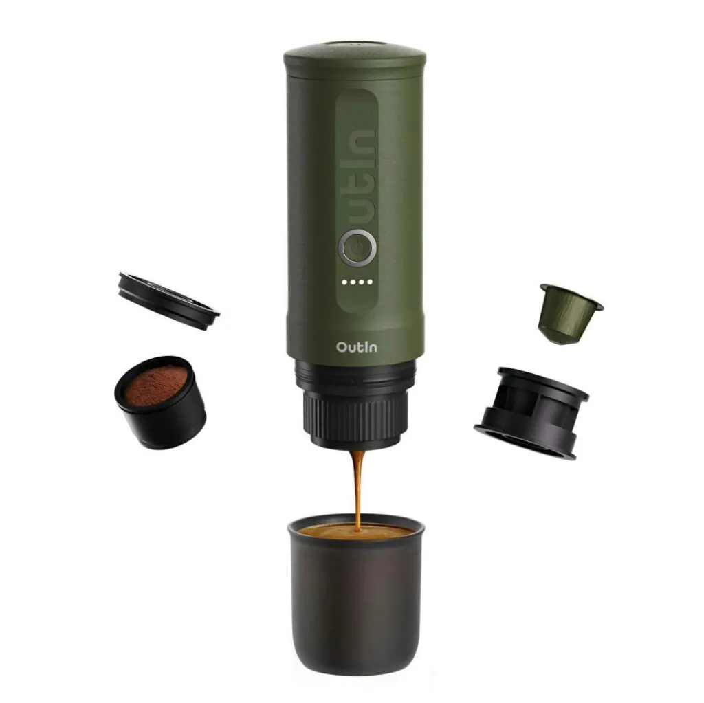 Keukenapparaten-OutIn Traveler Gift Set draagbare espressomachine forest green