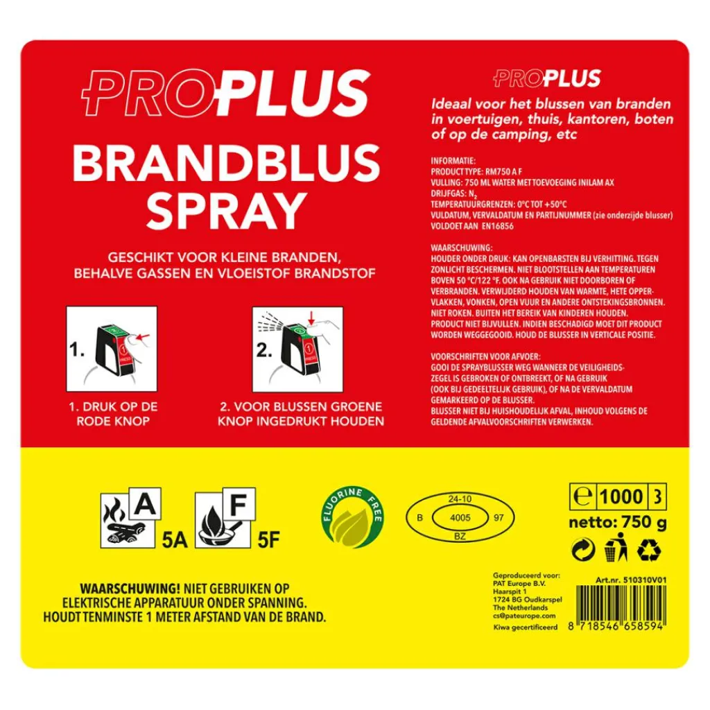 ProPlus A F schuim brandblusser 750 ml< Blusmiddelen