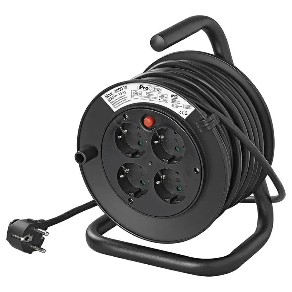 ProPlus Schuko 4-way kabelhaspel 15 meter< Camping Elektra