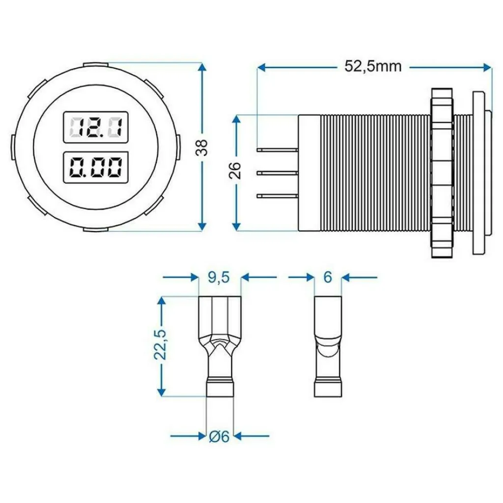 Camping Elektra-ProPlus Volt-Ampere meter inbouw