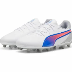 Puma KING MATCH FG AG voetbalschoenen junior white bluemazing flat light grey< Voetbalschoenen