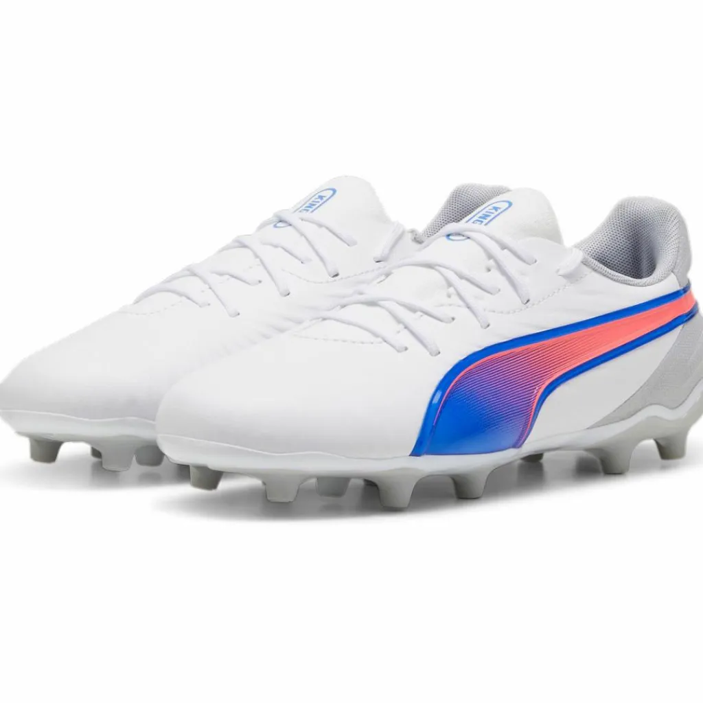 Puma KING MATCH FG AG voetbalschoenen junior white bluemazing flat light grey< Voetbalschoenen