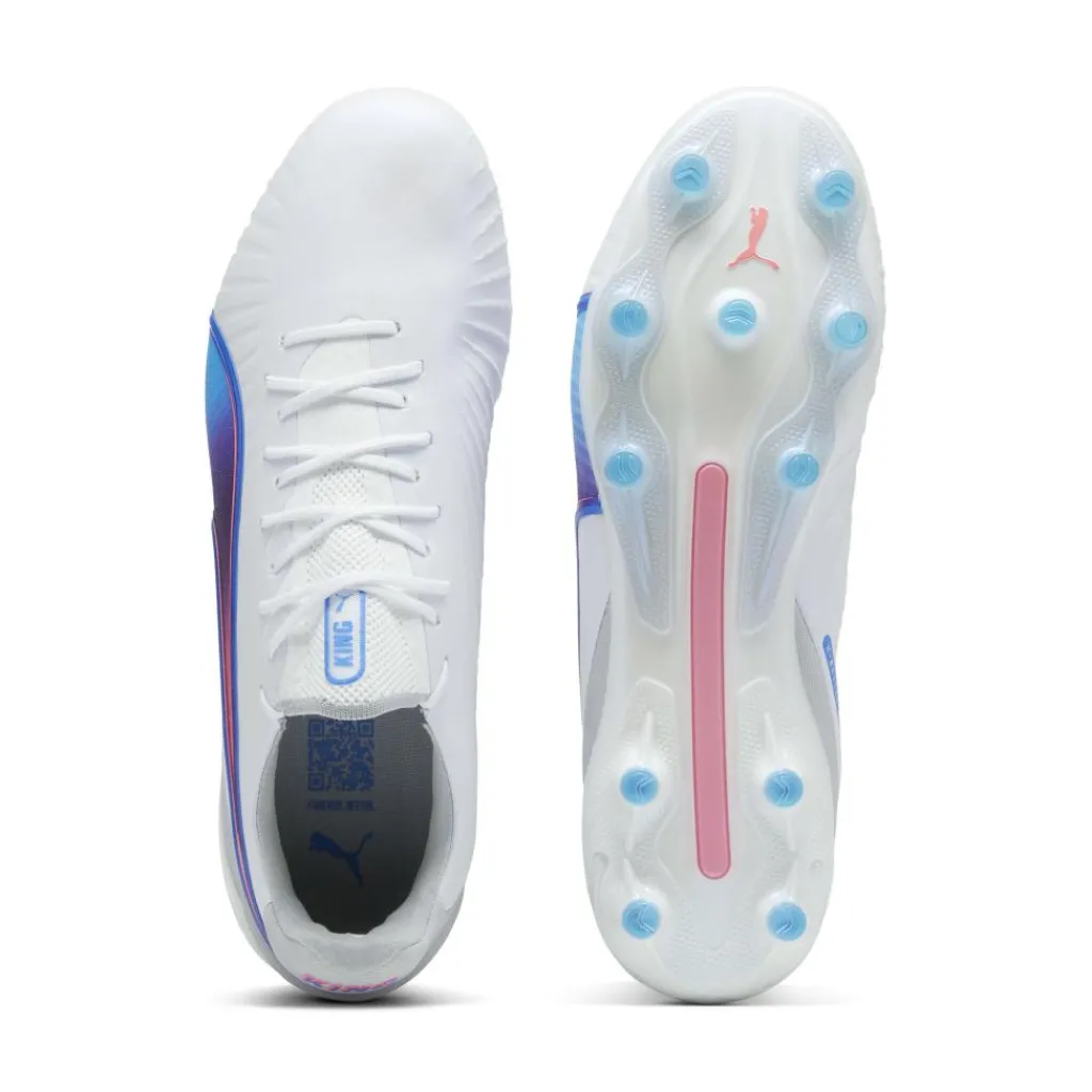 Voetbalschoenen-Puma KING ULTIMATE FG AG voetbalschoenen heren white bluemazing flat light grey sunset glow