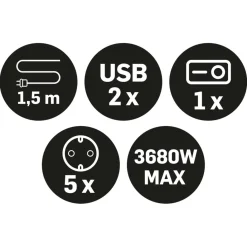 Camping Elektra-Q-Link 5-voudige stekkerdoos met schakelaar - 2X USB  wit