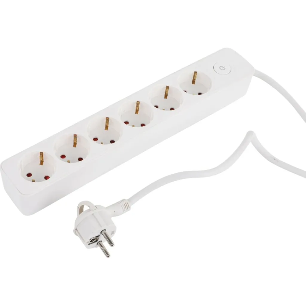Camping Elektra-Q-Link 6-voudige stekkerdoos met schakelaar 1,5 meter wit