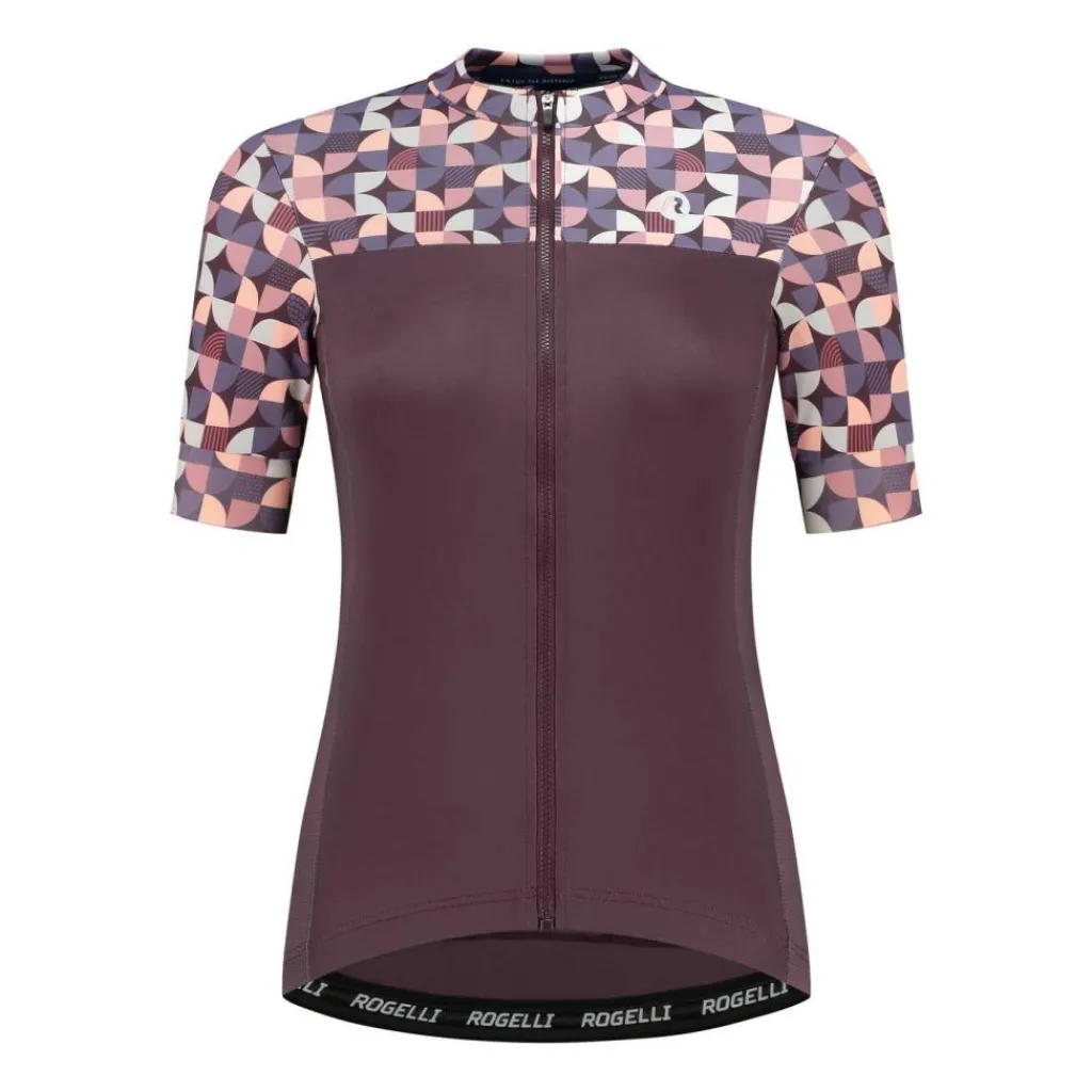 Fietskleding-Rogelli Essential Graphic fietsshirt dames bordeaux coral