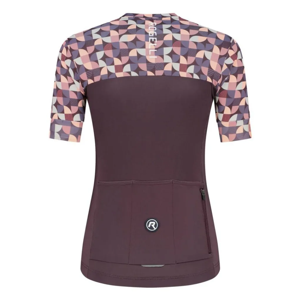 Fietskleding-Rogelli Essential Graphic fietsshirt dames bordeaux coral