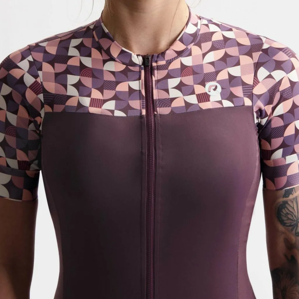 Fietskleding-Rogelli Essential Graphic fietsshirt dames bordeaux coral