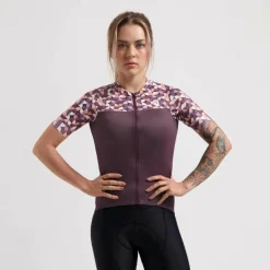 Fietskleding-Rogelli Essential Graphic fietsshirt dames bordeaux coral