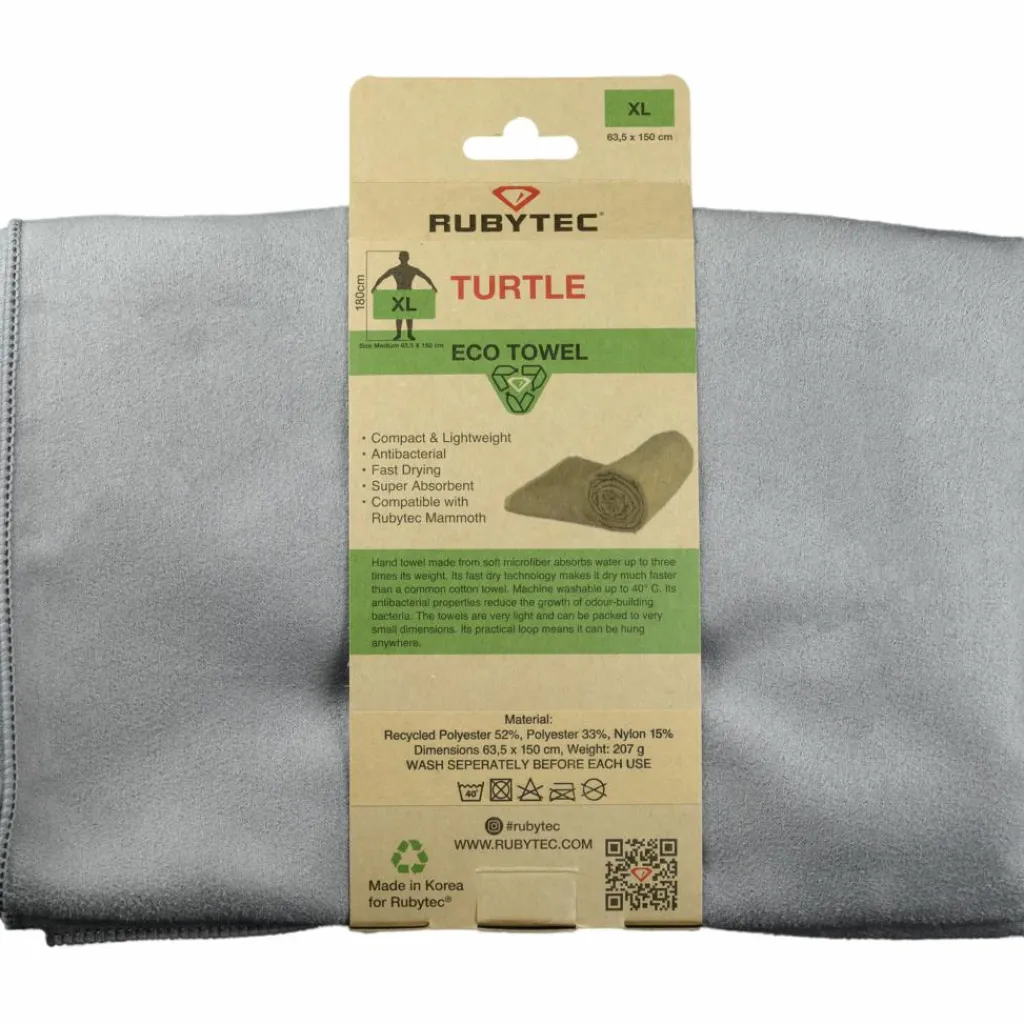 Reishanddoeken-Rubytec Turtle ECO handdoek 150 x 63,5 cm grey