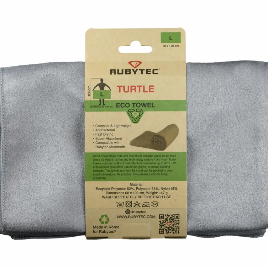 Reishanddoeken-Rubytec Turtle ECO handdoek 120 x 60 cm grey
