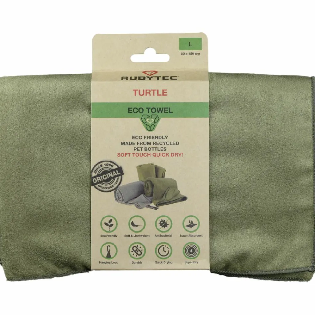 Rubytec Turtle ECO handdoek 120 x 60 cm green< Reishanddoeken