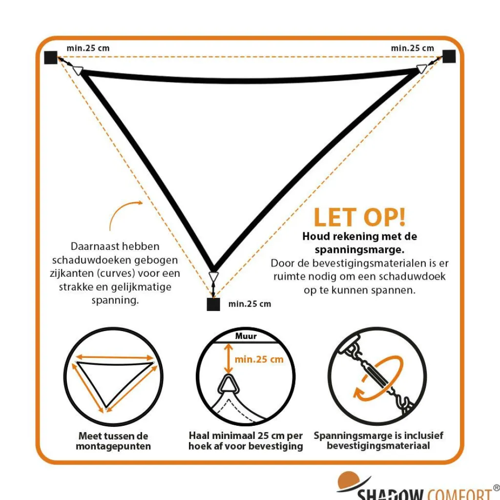 Zonwering-Shadow Comfort Driehoek schaduwdoek 400 x 450 x 500 cm sahara sand