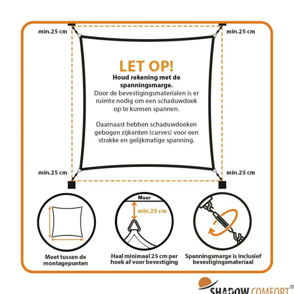 Zonwering-Shadow Comfort Vierkant schaduwdoek 400 x 400 cm arctic white