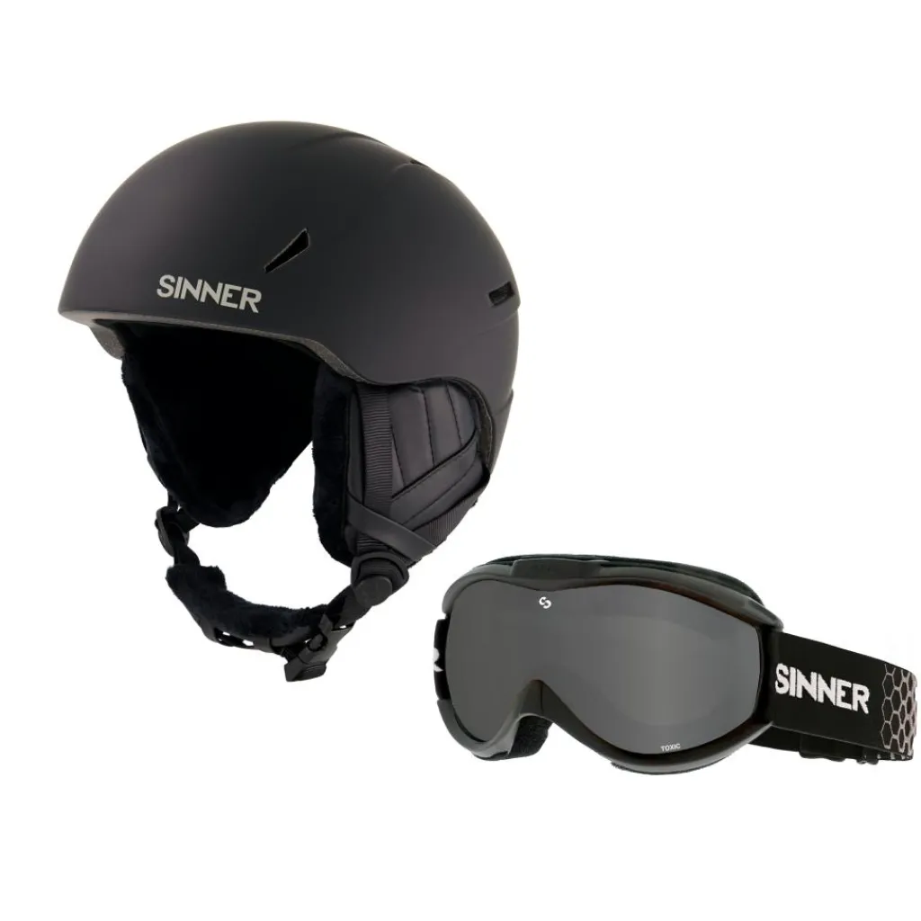 Skihelmen|Wintersport-Sinner Combi-pack CREST skihelm met Toxic skibril black