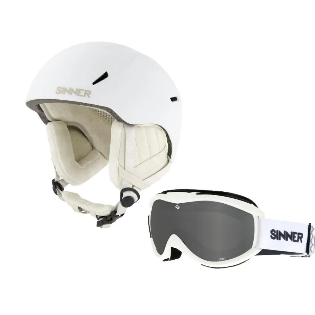 Skihelmen|Wintersport-Sinner Combi-pack CREST skihelm met Toxic skibril white