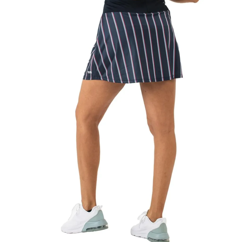 Tenniskleding-Sjeng Sports Leanne skort dames dark blue stripes