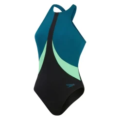 Speedo Colourblock Highneck badpak dames black teal< Badpakken