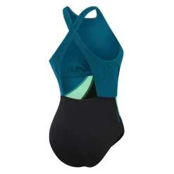 Speedo Colourblock Highneck badpak dames black teal< Badpakken