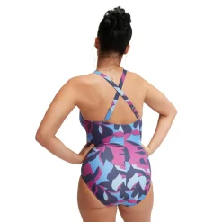Badpakken-Speedo Shaping Printed V Neck badpak dames blue berry