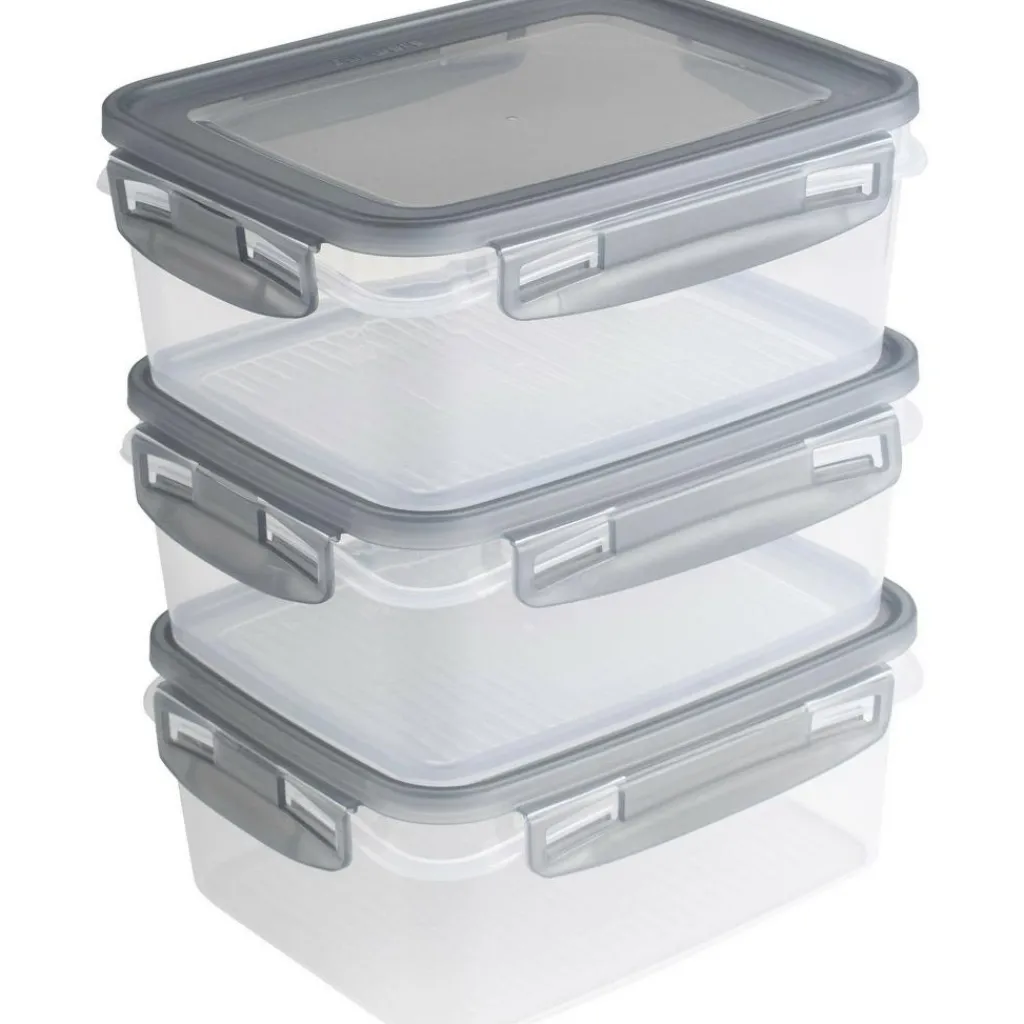 Sunware Club Cuisine vershouddoos 1,2 liter transparant grijs 3-pack< Vershouddozen