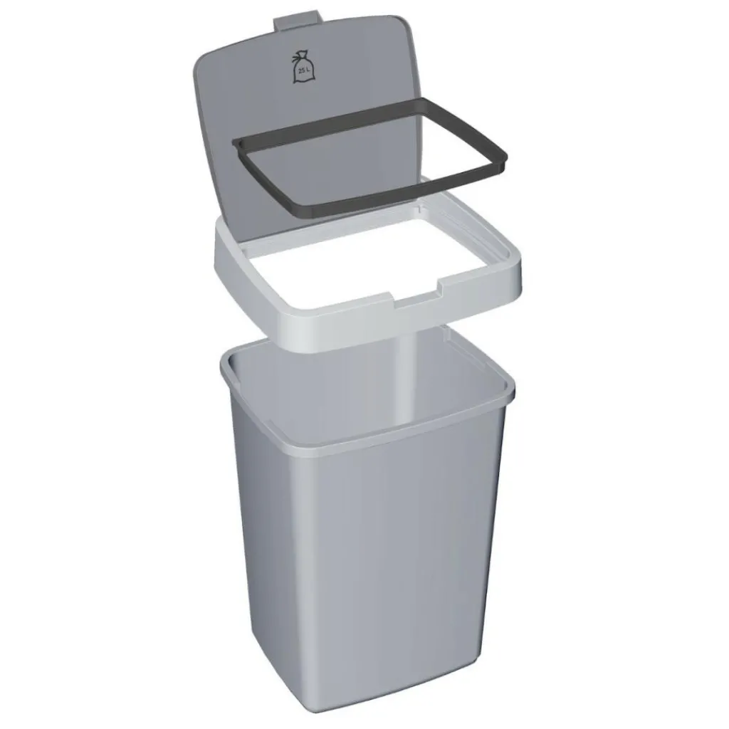 Sunware Delta prullenbak met klep 25 liter metaal zwart< Emmers & Bakken