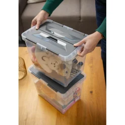 Sunware Onyx opbergbox 25 liter transparant antraciet< Opbergboxen & Kratten