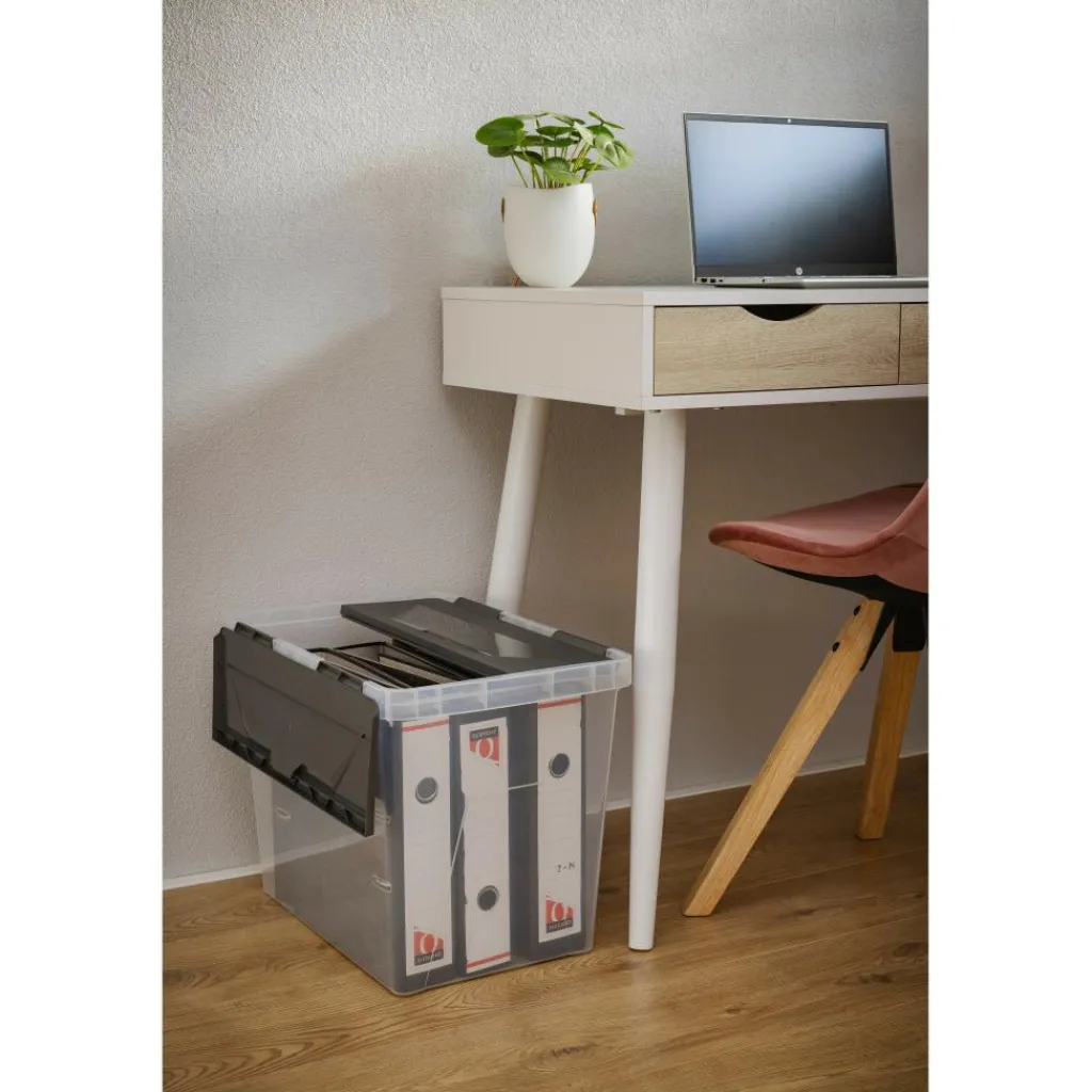 Opbergboxen & Kratten-Sunware Onyx opbergbox 40 liter transparant antraciet