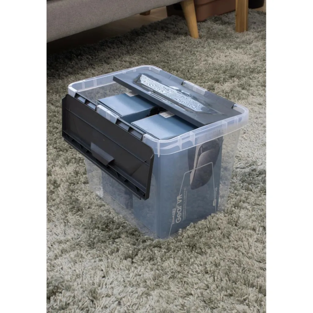 Opbergboxen & Kratten-Sunware Onyx opbergbox 15 liter transparant antraciet
