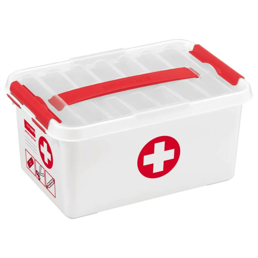 Opbergboxen & Kratten-Sunware Q-Line First Aid opbergbox 6 liter wit rood