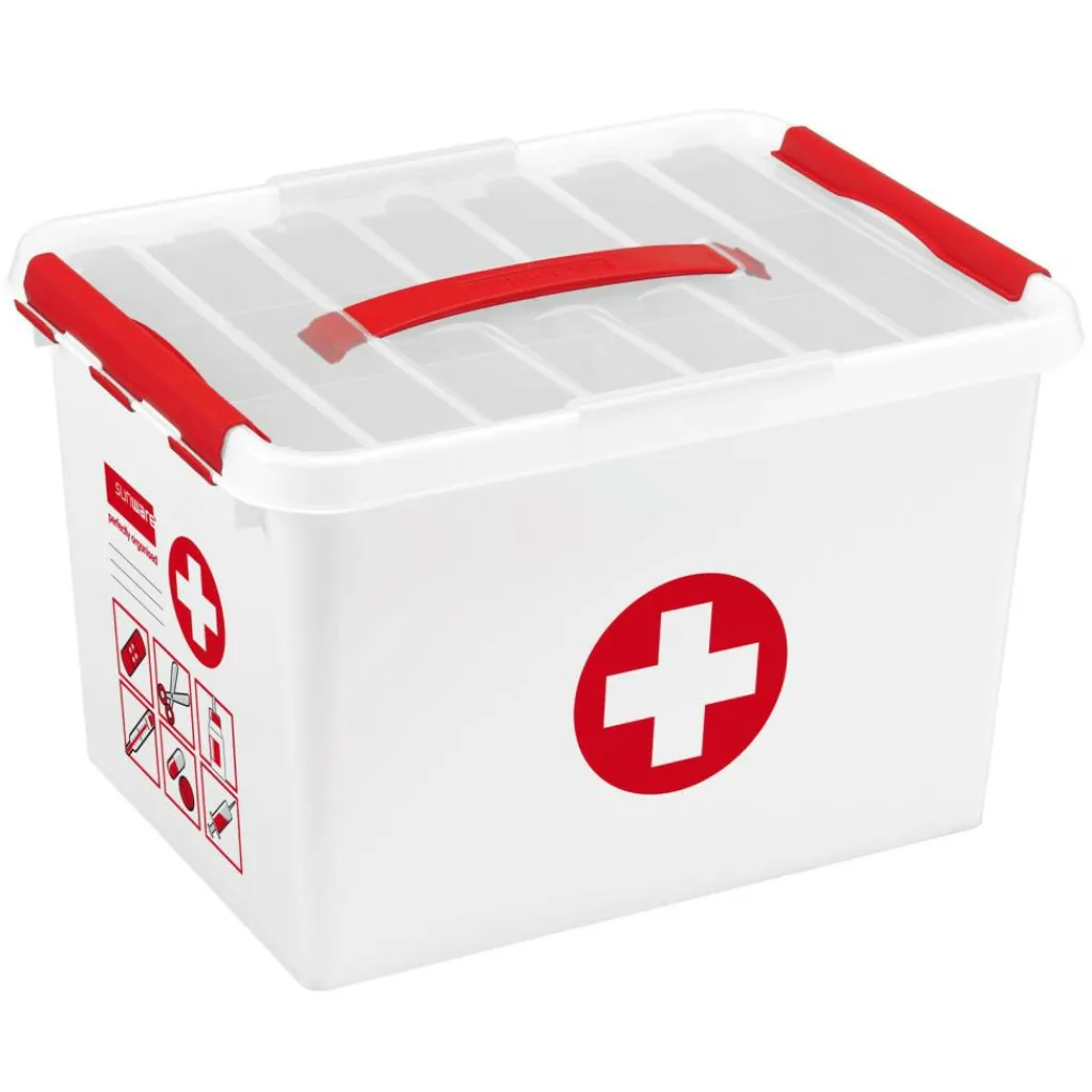 Opbergboxen & Kratten-Sunware Q-Line First Aid opbergbox 22 liter wit rood