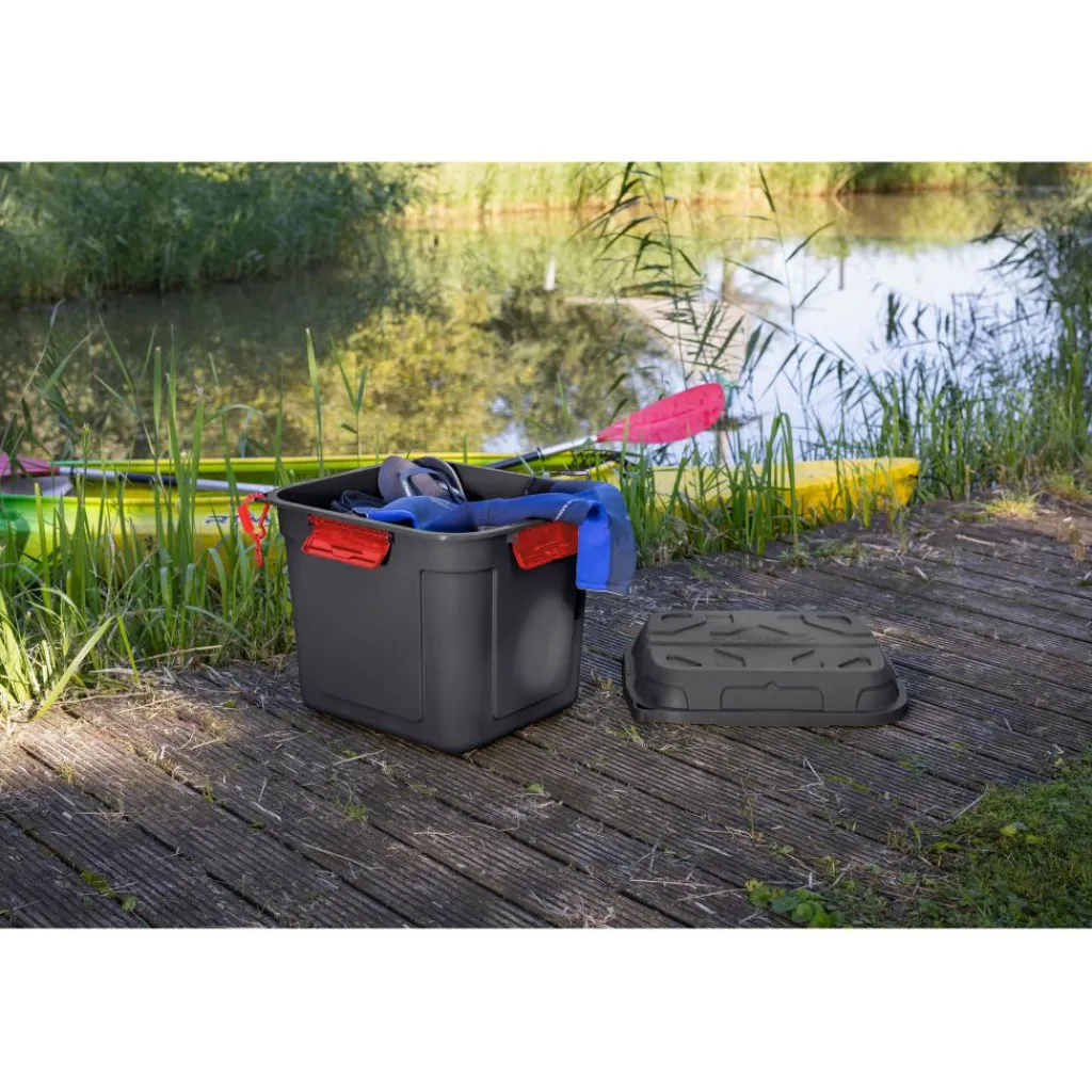 Sunware Q-line opbergbox 110 liter antraciet rood< Opbergboxen & Kratten