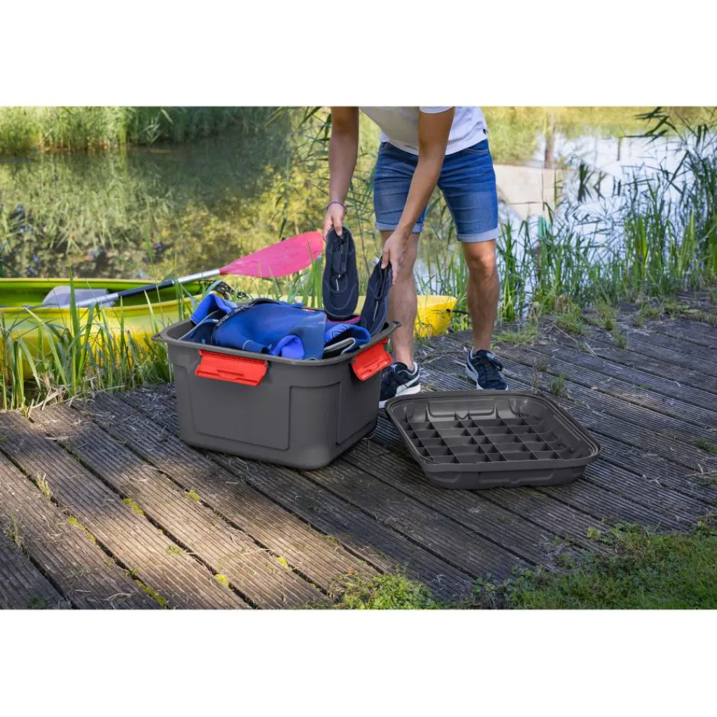 Sunware Q-line opbergbox 90 liter antraciet rood< Opbergboxen & Kratten