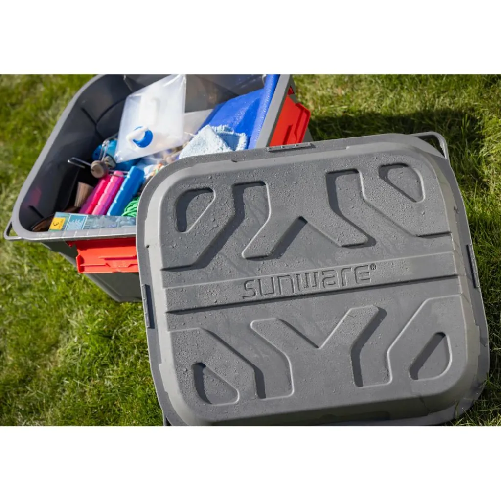 Sunware Q-line opbergbox 90 liter antraciet rood< Opbergboxen & Kratten