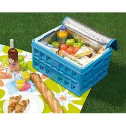 Sunware Square vouwkrat met handgreep en koeltas 32 liter blauw< Opbergboxen & Kratten