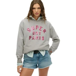 Superdry Embellished Varsity sweater dames grey marble< Truien & Vesten