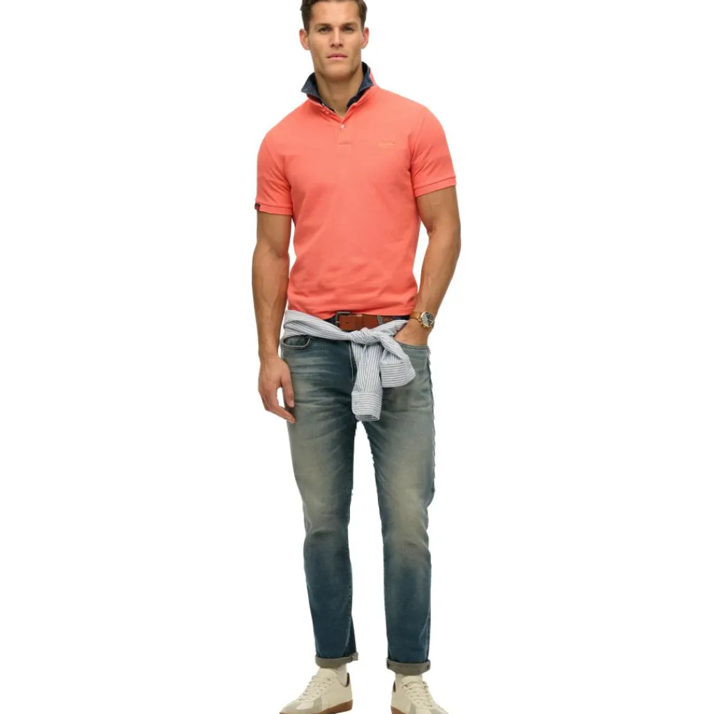 Superdry Vintage Destroy polo heren hot coral< Shirts, Polo's & Blouses
