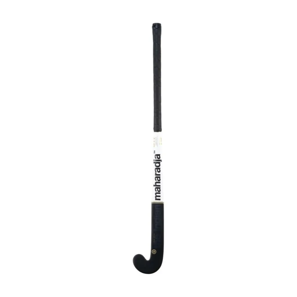 The Indian Maharadja Gold Pro Mid Bow zaalhockeystick junior black white gold foil< Hockeystick