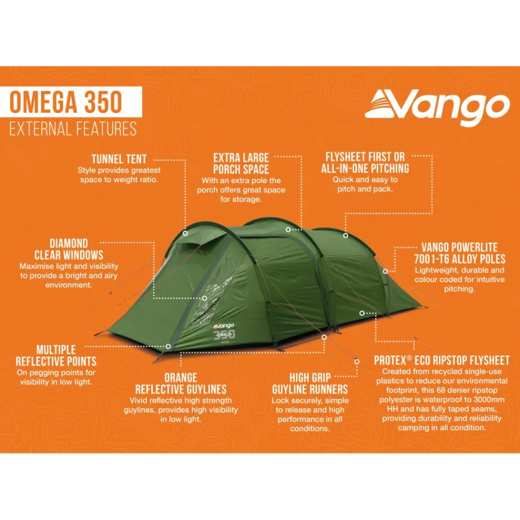 Vango Omega 350 lichtgewicht tunneltent green< 3-Persoons Tent|Tunneltenten