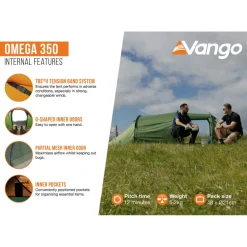 Vango Omega 350 lichtgewicht tunneltent green< 3-Persoons Tent|Tunneltenten