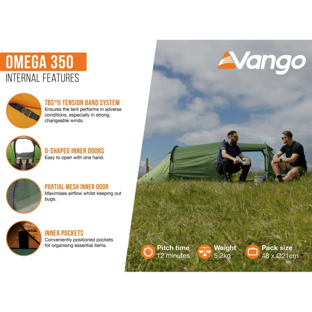Vango Omega 350 lichtgewicht tunneltent green< 3-Persoons Tent|Tunneltenten
