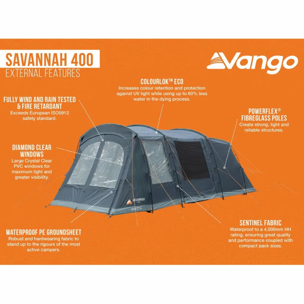 4-Persoons Tent|Tunneltenten-Vango Savannah 400 Package tunneltent blue