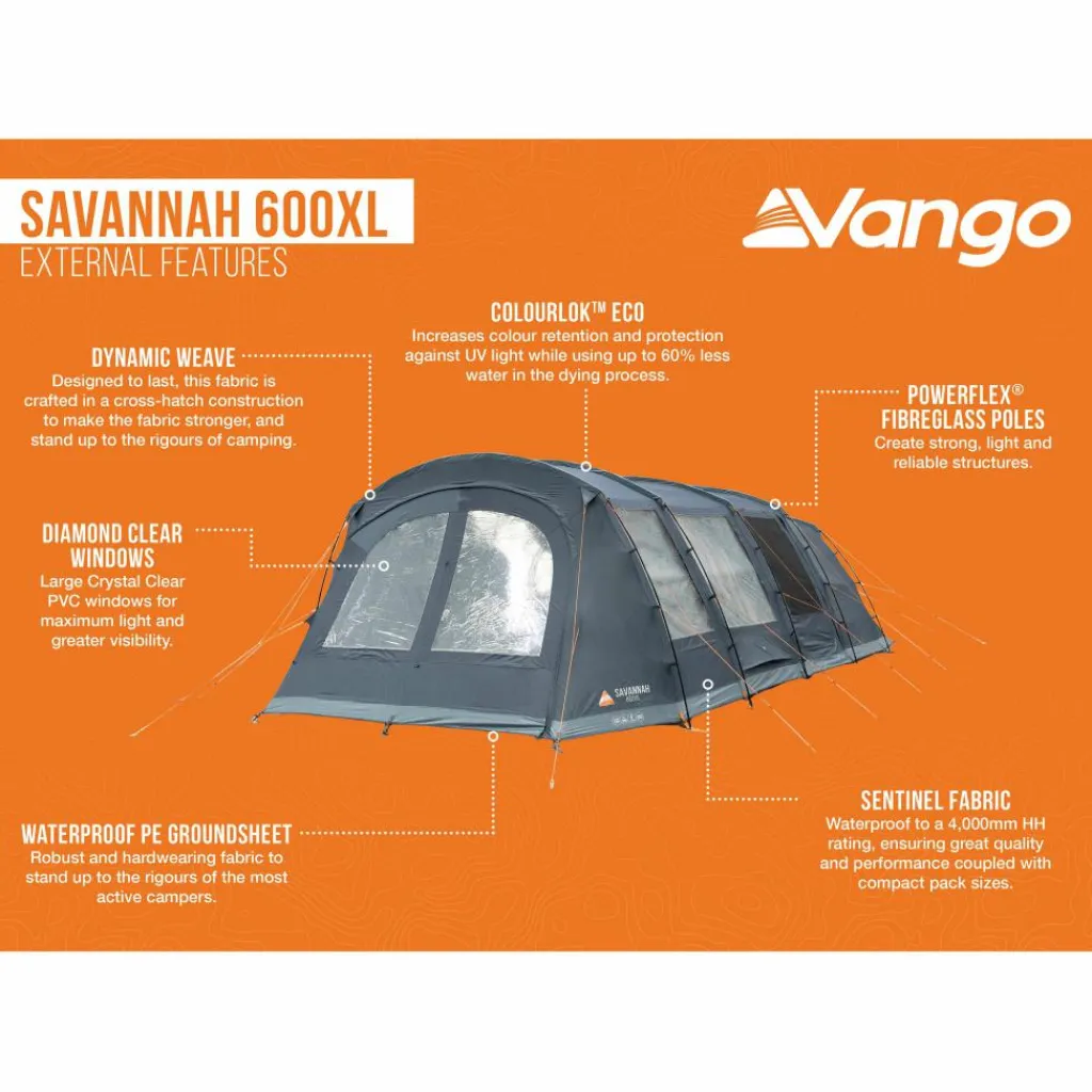 Vango Savannah 600XL Package tunneltent blue< 6-Persoons Tent|Tunneltenten