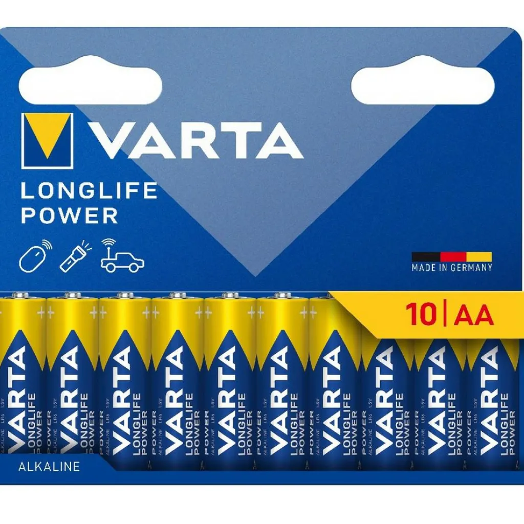 Accu's & Batterijen-Varta Longlife Power Alkaline AA batterij 10-pack blauw
