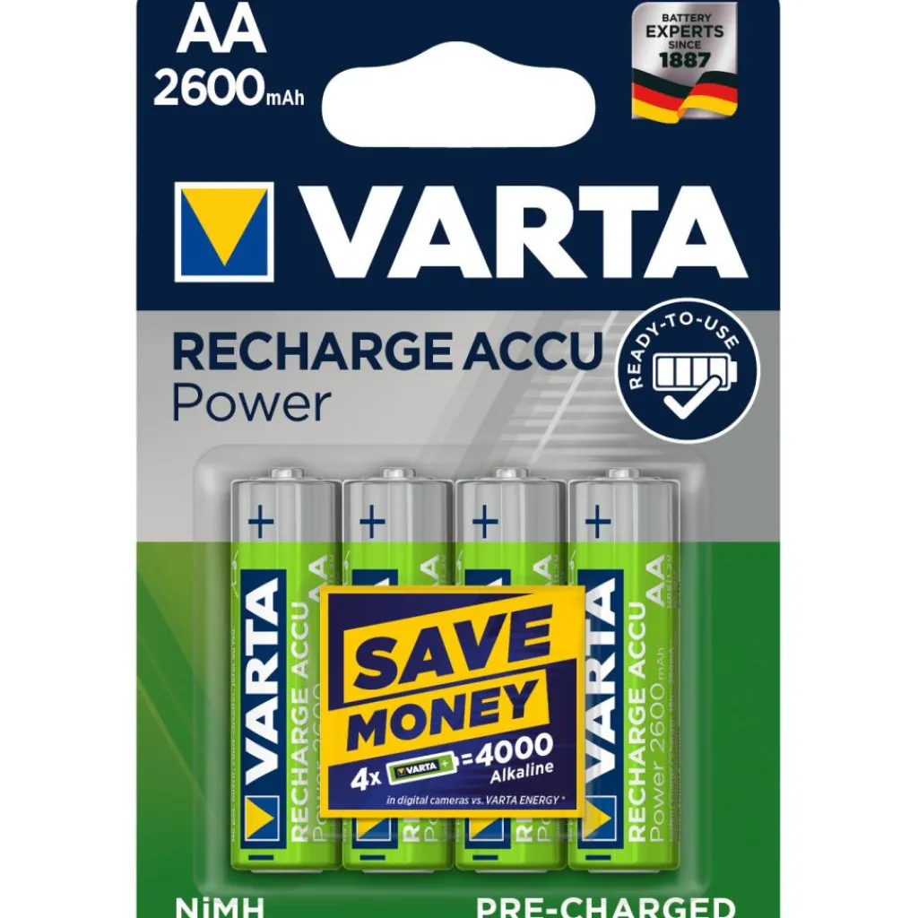 Varta Recharge Accu Power NiMH AA oplaadbare batterij 4-pack< Accu's & Batterijen