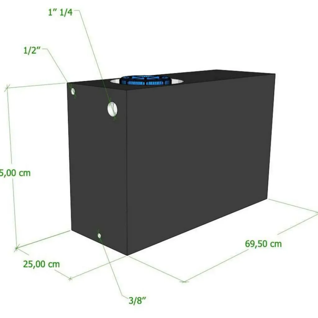 Vecam Watertank 75 liter 70 x 25 x 45 cm zwart< Watertanks